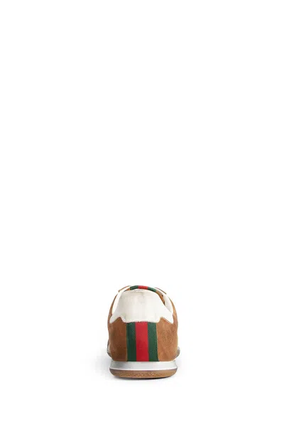 Gucci Shift Suede Sneakers With Gg Supreme Fabric Inserts In Brown
