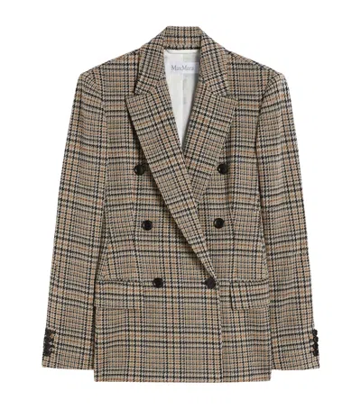 Max Mara Wool-cotton Check Blazer In Gray