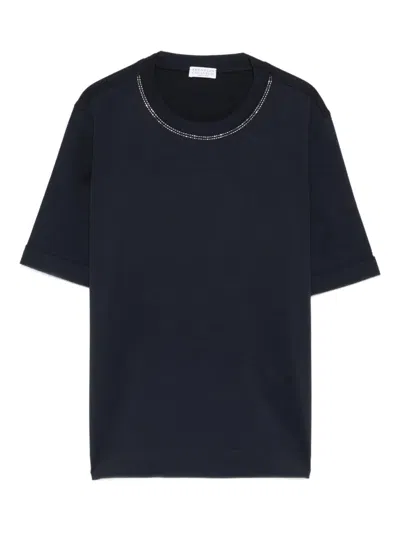Brunello Cucinelli Shiny Trims Jersey T-shirt In Blue