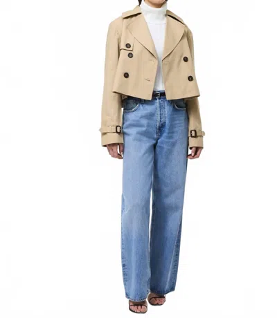 French Connection Cropped Twill Trench Coat In Khaki In Green