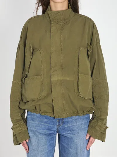 Attico Canvas Bomber Jacket In Green