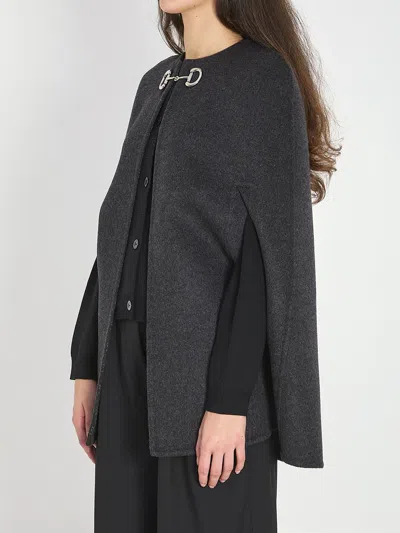 Gucci Reversible Wool Cape With Horsebit Detail In Gray