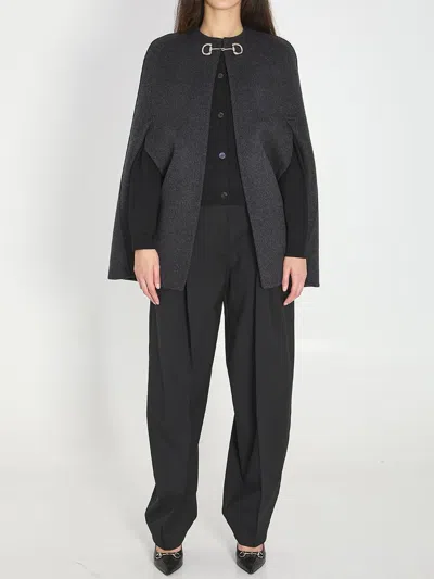 Gucci Reversible Wool Cape With Horsebit Detail In Gray