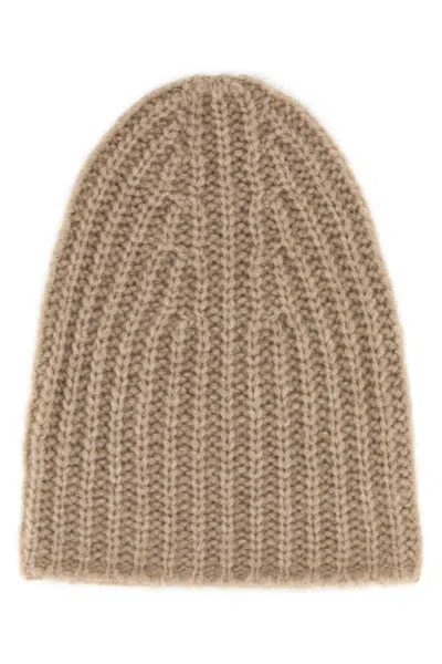The Row Cashmere Beanie Hat Neutral Ribbed Knit In Brown