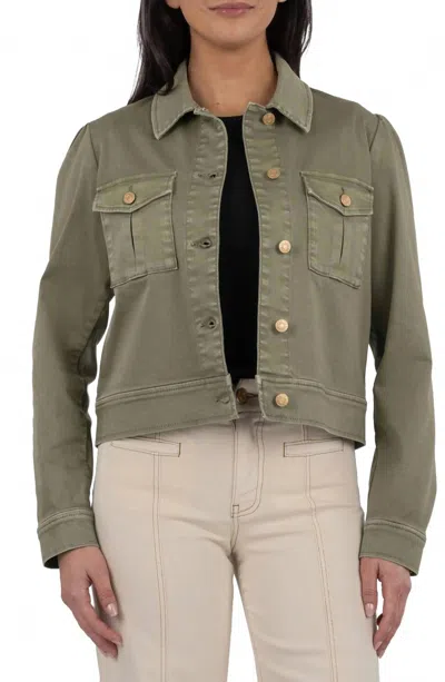 Kut From The Kloth Jocelyn Denim Trucker Jacket In Sage In Green