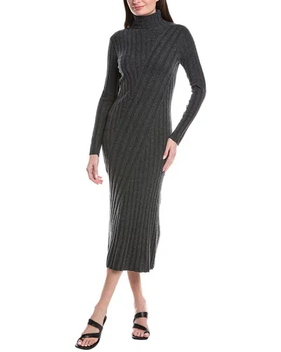Reiss Cady Long Sleeve Mixed Rib Midi Sweater Dress In Charcoal