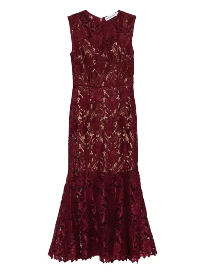 Self-portrait Fitted Guipure Lace Midi Dress With Removable Belt In Red