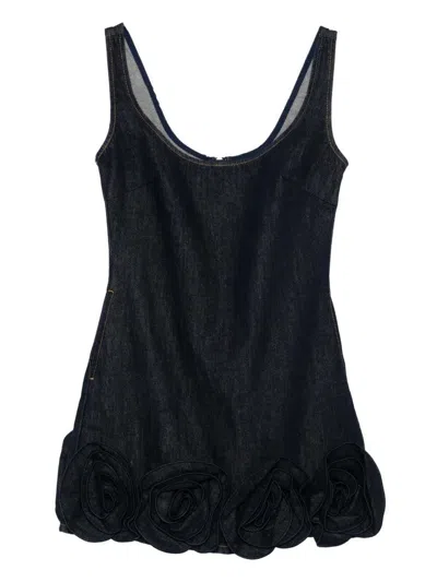 Self-portrait Short Blue Dress With Floral Applique Self Portrait In Black