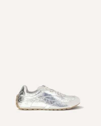 Bottega Veneta Orbit Flash Suede-trimmed Metallic Leather Sneakers In Silver