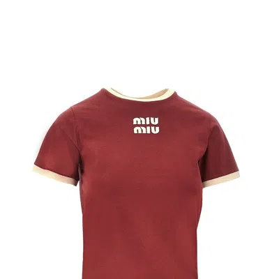 Miu Miu Logo Patch T-shirt In Burgundy