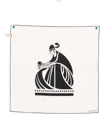 Lanvin Graphic Square Scarf Contrast Border Design In White