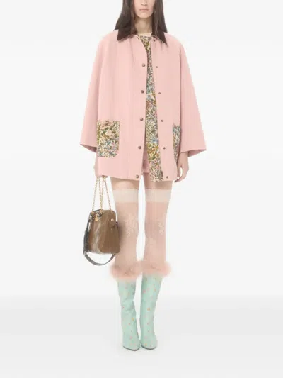 Valentino Knee Length Shorts Frayed Hem Floral Pockets Belt Loops In Pink