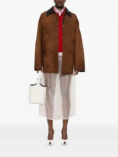 Prada Leather-trimmed Suede Field Jacket In Brown
