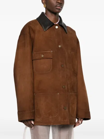 Prada Leather-trimmed Suede Field Jacket In Brown