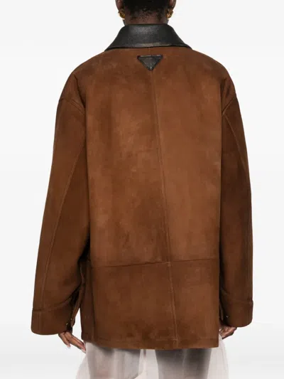 Prada Leather-trimmed Suede Field Jacket In Brown