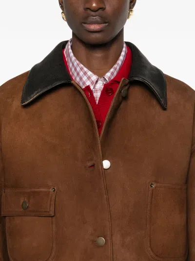 Prada Leather-trimmed Suede Field Jacket In Brown