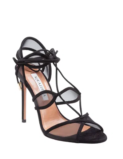 Aquazzura Suede And Mesh Sandal In Multi