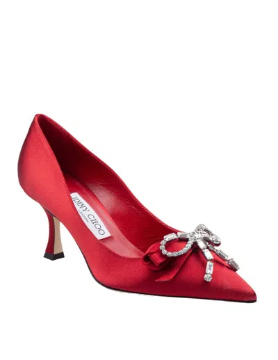 Jimmy Choo Aura 70 Crystal Bow-embellished Satin Pumps In Multi