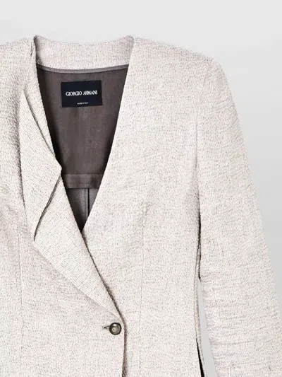 Giorgio Armani Textured Jacket Long Sleeves Notched Lapel In Neutral