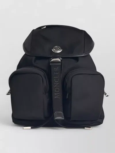 Moncler Versatile Polyester Backpack Adjustable Straps In Black