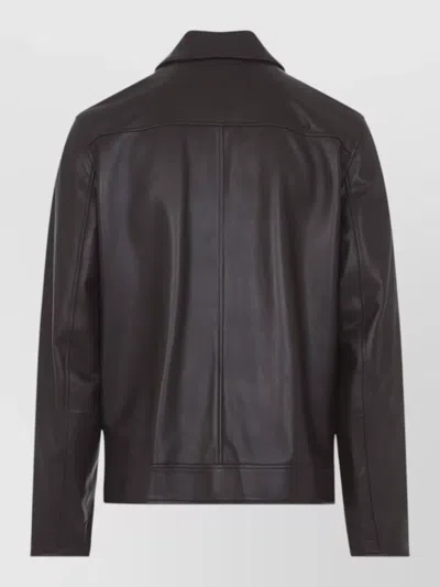 Paul Smith Regular Fit Leather Jacket Collared Design In Brown