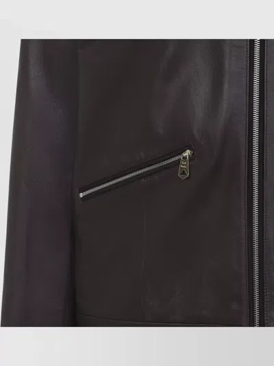 Paul Smith Regular Fit Leather Jacket Collared Design In Brown