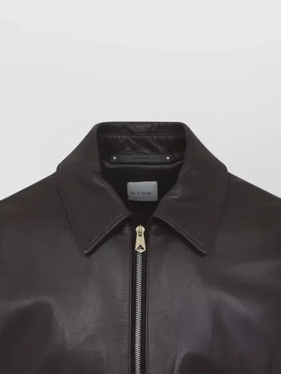 Paul Smith Regular Fit Leather Jacket Collared Design In Brown