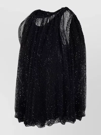 Sportmax Embellished Mesh And Jersey Top In Black