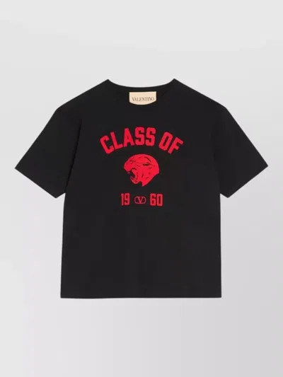 Valentino Garavani Cotton T-shirt With Panther Print In Black