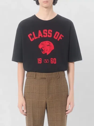Valentino Garavani Cotton T-shirt With Panther Print In Black
