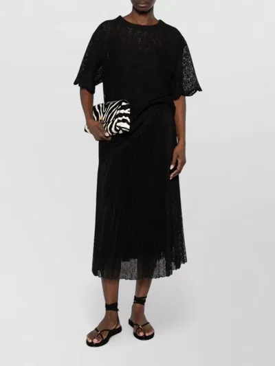 Ermanno Scervino Embroidered Skirt Midi Length Pleated Sheer In Black