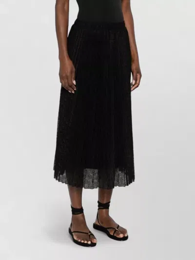 Ermanno Scervino Embroidered Skirt Midi Length Pleated Sheer In Black
