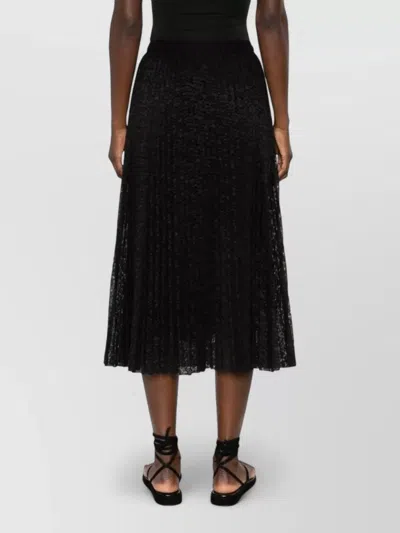 Ermanno Scervino Embroidered Skirt Midi Length Pleated Sheer In Black