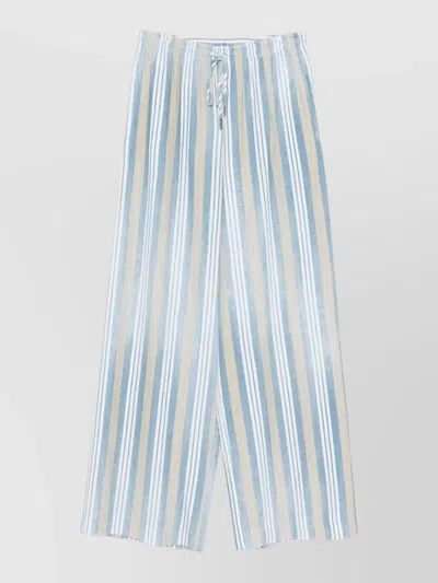 Ermanno Scervino Striped Wide Leg Trousers Featuring Side Pockets In Blue
