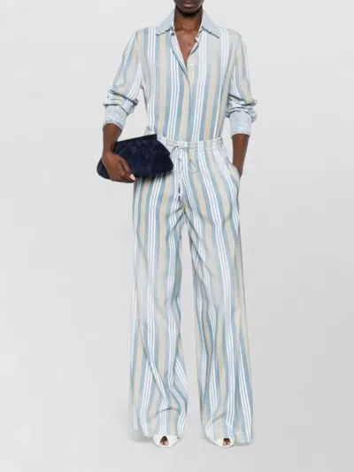 Ermanno Scervino Striped Wide Leg Trousers Featuring Side Pockets In Blue