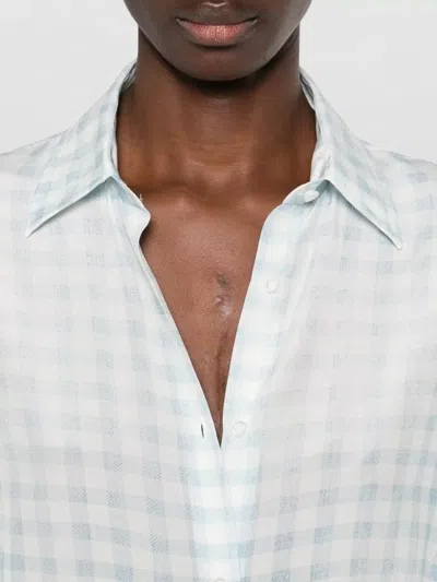 Ermanno Scervino Checked Collared Long Sleeve Lightweight Top In Blue