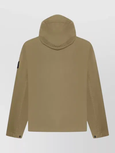 Stone Island Hooded Short Jacket Buttons Long Sleeves Pockets In Green