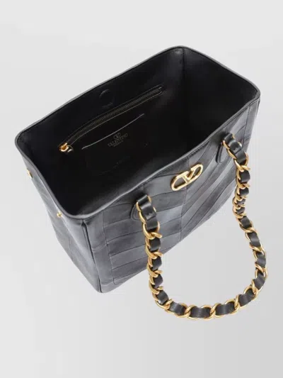 Valentino Tote Bag Chain Strap Chevron Pattern Handles In Black
