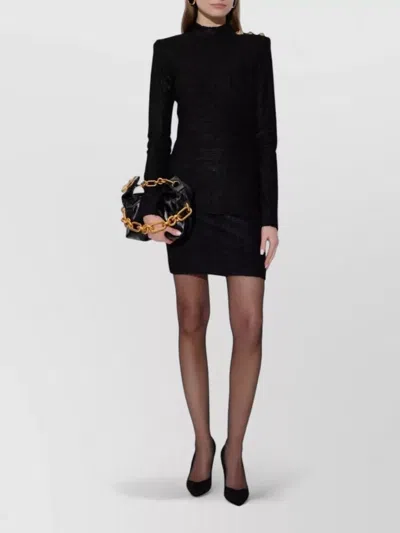 Balmain Monogram Midi Skirt Textured Patterned Design In Black