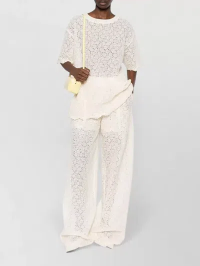 Ermanno Scervino Short Sleeve Lace Top Round Neck Sheer In White