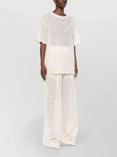 Ermanno Scervino Short Sleeve Lace Top Round Neck Sheer In White