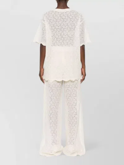 Ermanno Scervino Short Sleeve Lace Top Round Neck Sheer In White