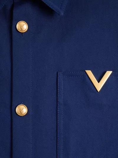 Valentino Cotton Gabardine Shirt Jacket With Vgold In Blue
