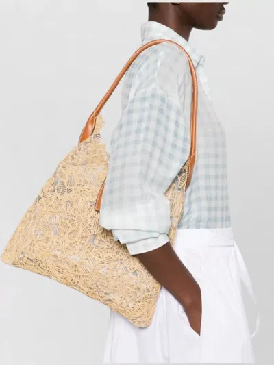 Ermanno Scervino Medium Hobo Bag Lace Overlay Leather Handles In Brown