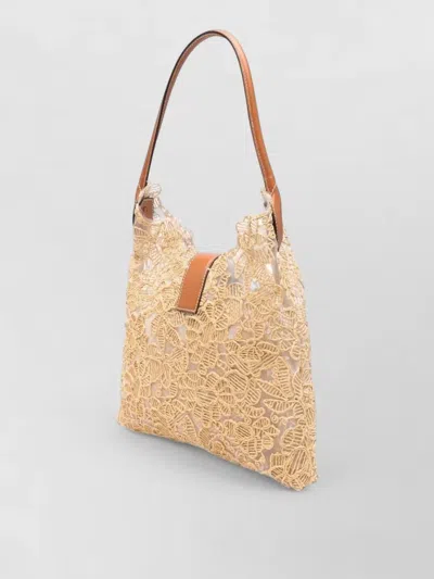 Ermanno Scervino Medium Hobo Bag Lace Overlay Leather Handles In Brown