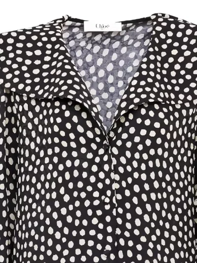 Chloé Dots-print Silk Jacquard Capelet Long-sleeve Mini Dress In Black