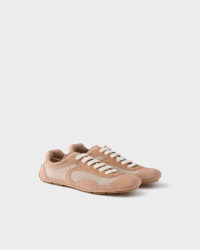 Prada Mesh-panelled Lace-up Sneakers In Neutral