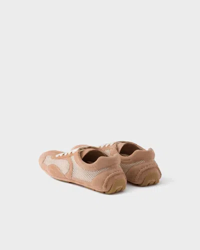 Prada Mesh-panelled Lace-up Sneakers In Neutral