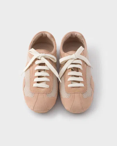 Prada Mesh-panelled Lace-up Sneakers In Neutral