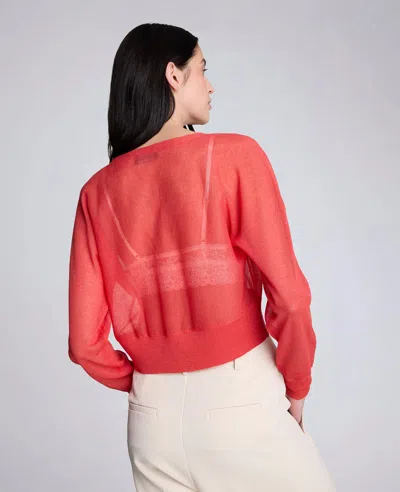 Kenneth Cole Sheer Cropped Cardigan With Saddle Shoulders In Red
